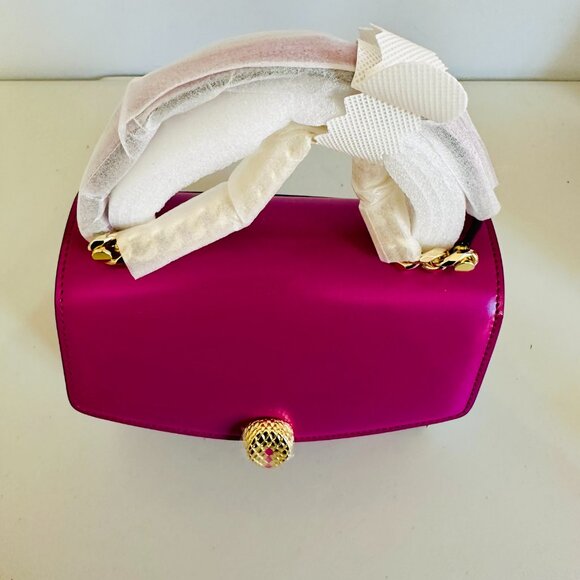 TIFFANY & FRED PARIS SERPENTINE FUCHSIA SMOOTH LEATHER TOP HANDLE CROSSBODY BAG - Picture 9 of 13